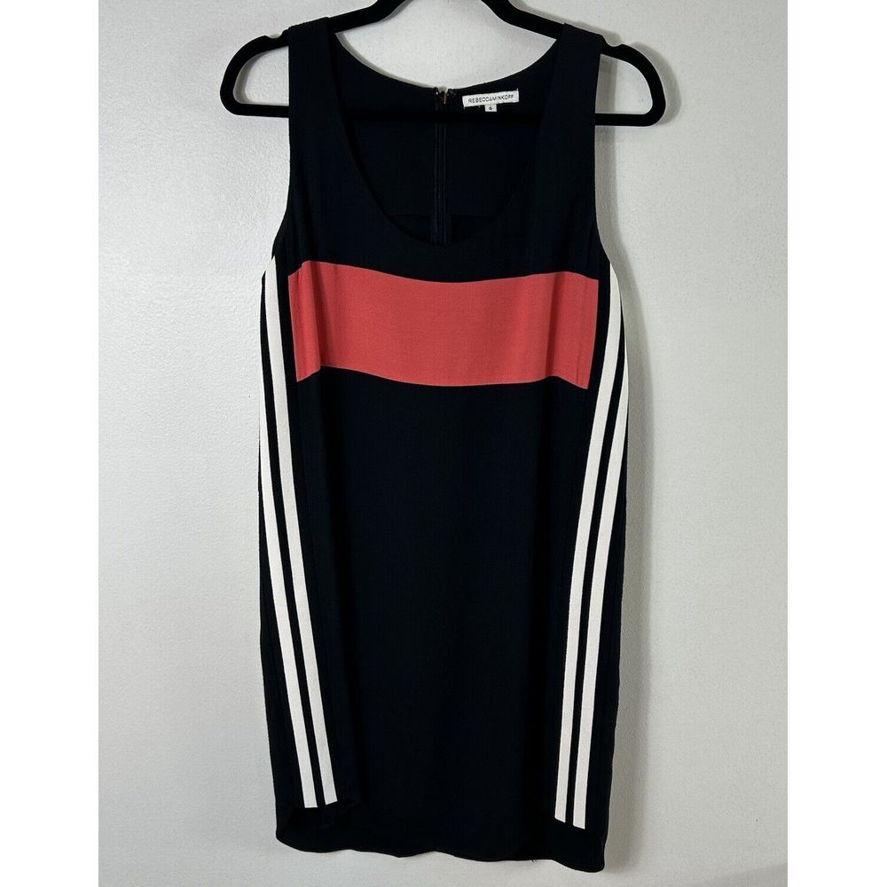 Rebecca Minkoff Black Pink Sleeveless White Striped Sides Short Tank Dress Sz 6 - Picture 2 of 14
